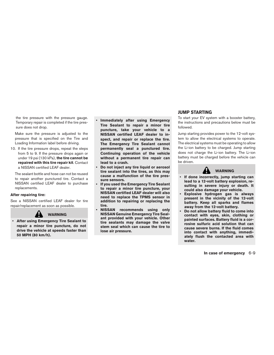 Jump starting -9 | NISSAN 2015 LEAF - Owner's Manual User Manual | Page 322 / 410