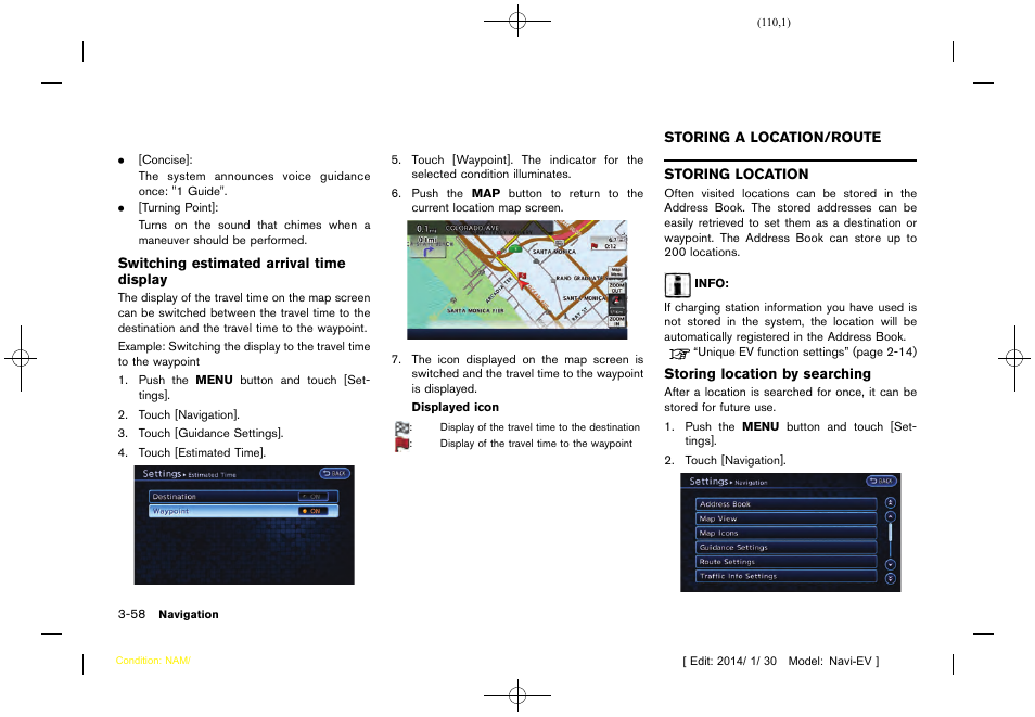 Storing a location/route -58, Storing location -58 | NISSAN 2015 LEAF - Navigation System Owner's Manual User Manual | Page 114 / 279