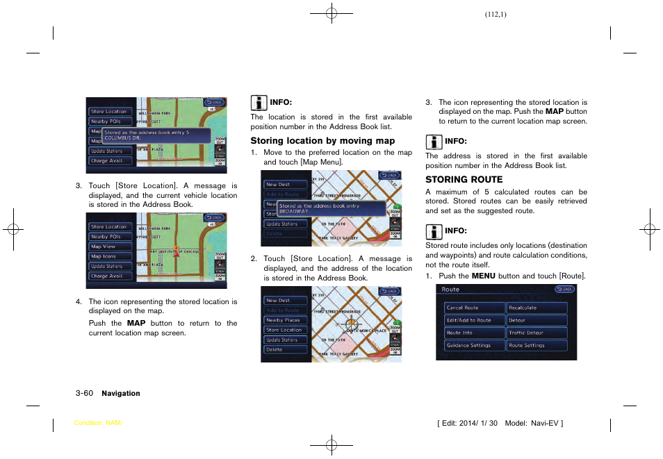 Storing route -60 | NISSAN 2015 LEAF - Navigation System Owner's Manual User Manual | Page 116 / 279