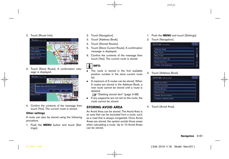 Storing avoid area | NISSAN 2015 LEAF - Navigation System Owner's Manual User Manual | Page 117 / 279