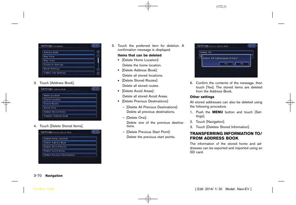 Transferring information to/from address book -70 | NISSAN 2015 LEAF - Navigation System Owner's Manual User Manual | Page 126 / 279