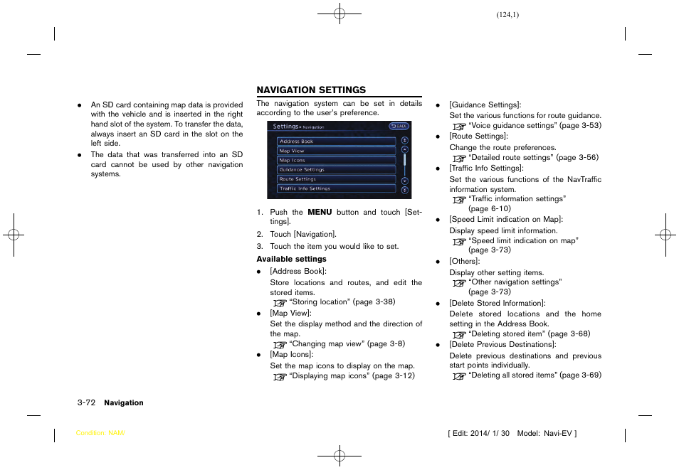 Navigation settings -72 | NISSAN 2015 LEAF - Navigation System Owner's Manual User Manual | Page 128 / 279