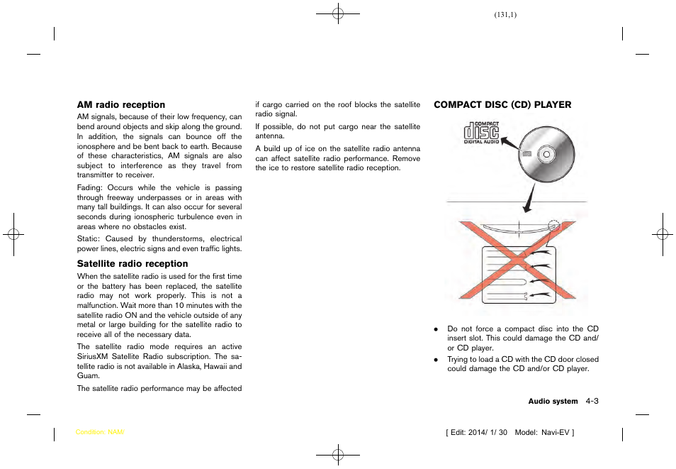 Compact disc (cd) player -3 | NISSAN 2015 LEAF - Navigation System Owner's Manual User Manual | Page 135 / 279