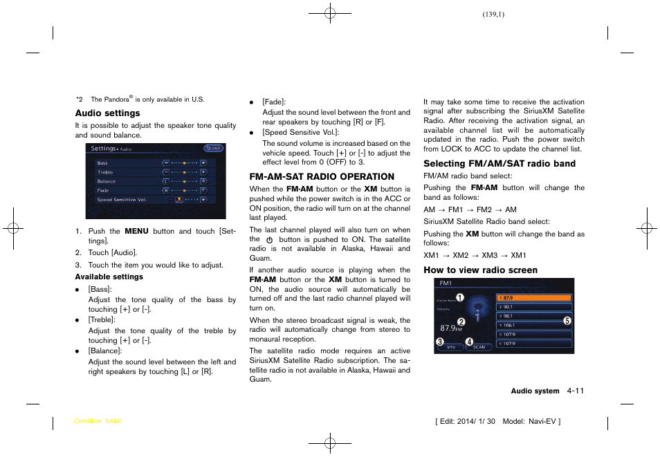 Fm-am-sat radio operation -11 | NISSAN 2015 LEAF - Navigation System Owner's Manual User Manual | Page 143 / 279