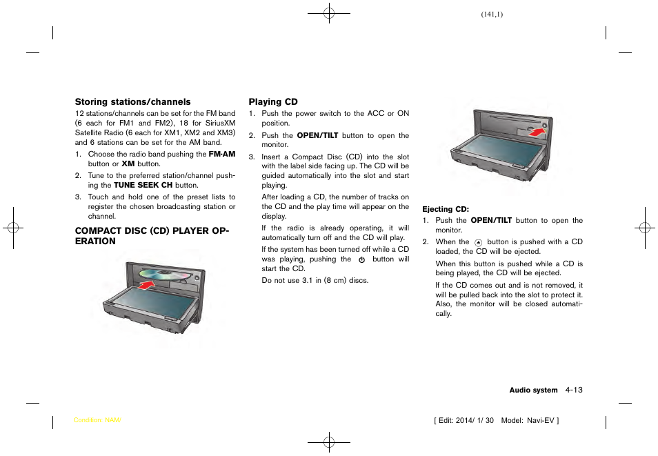 Compact disc (cd) player operation -13 | NISSAN 2015 LEAF - Navigation System Owner's Manual User Manual | Page 145 / 279