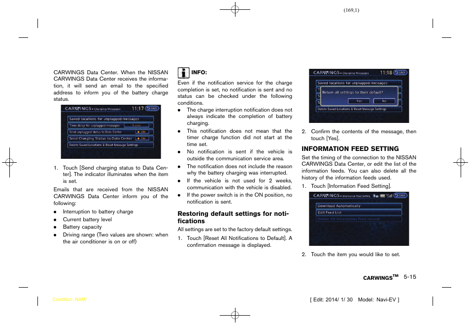 Information feed setting -15 | NISSAN 2015 LEAF - Navigation System Owner's Manual User Manual | Page 171 / 279