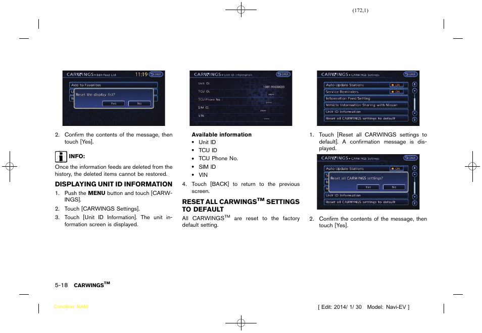 Settings to default | NISSAN 2015 LEAF - Navigation System Owner's Manual User Manual | Page 174 / 279