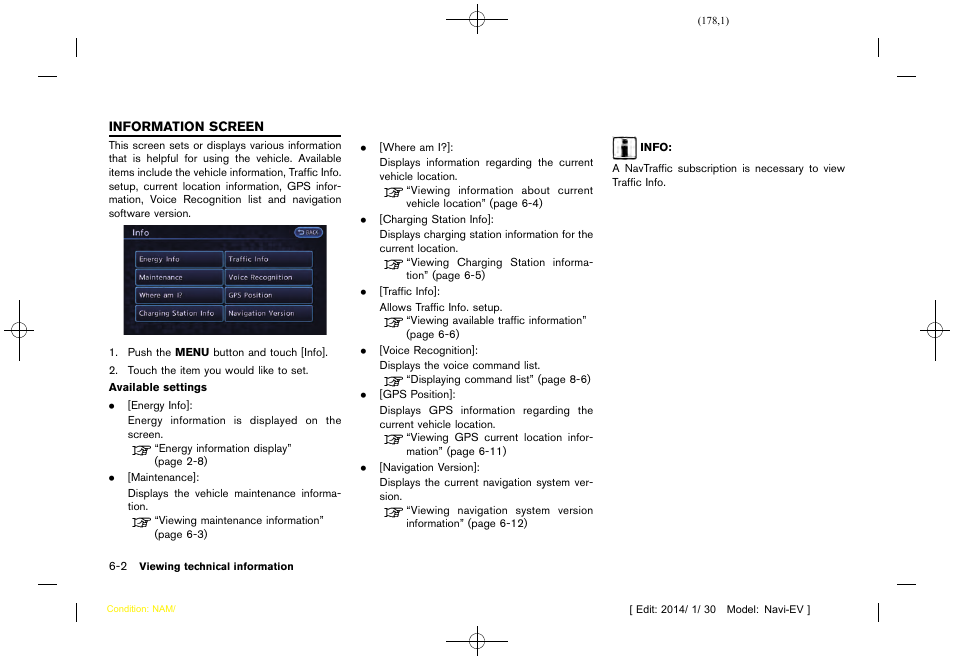 Information screen | NISSAN 2015 LEAF - Navigation System Owner's Manual User Manual | Page 180 / 279