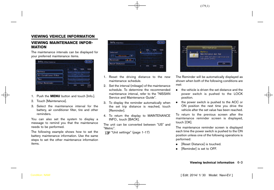 Viewing vehicle information -3, Viewing maintenance information -3 | NISSAN 2015 LEAF - Navigation System Owner's Manual User Manual | Page 181 / 279