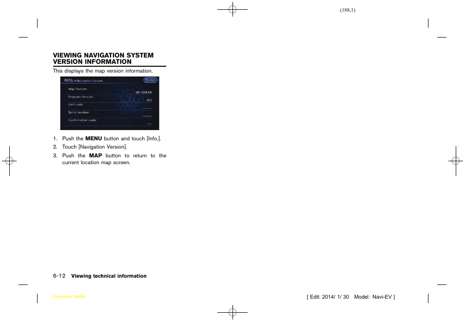 Viewing navigation system version information -12 | NISSAN 2015 LEAF - Navigation System Owner's Manual User Manual | Page 190 / 279