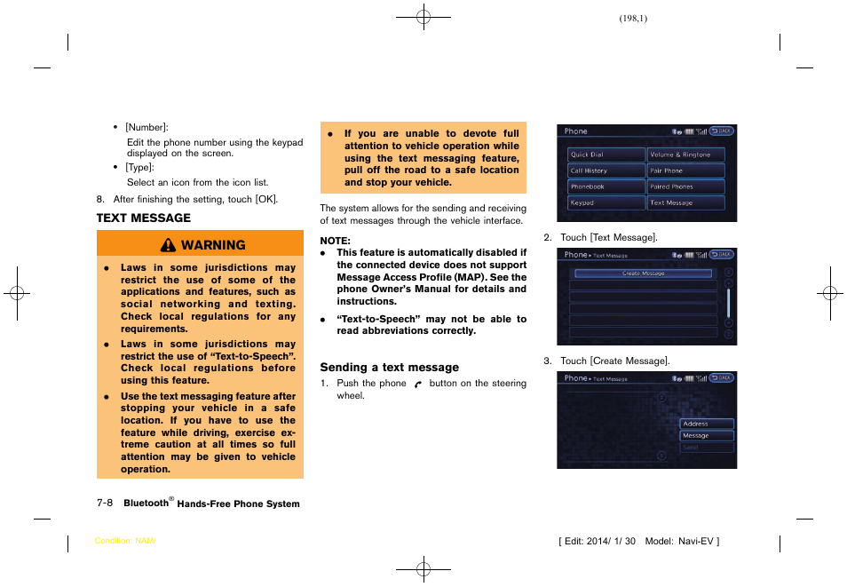 Text message -8 | NISSAN 2015 LEAF - Navigation System Owner's Manual User Manual | Page 200 / 279