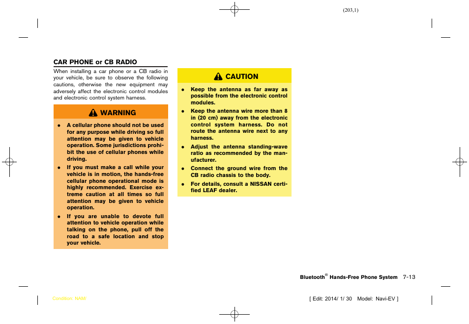 Car phone or cb radio -13 | NISSAN 2015 LEAF - Navigation System Owner's Manual User Manual | Page 205 / 279