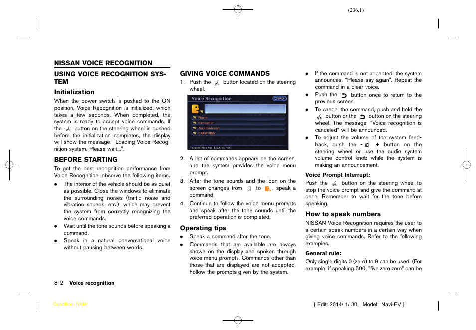Nissan voice recognition | NISSAN 2015 LEAF - Navigation System Owner's Manual User Manual | Page 208 / 279