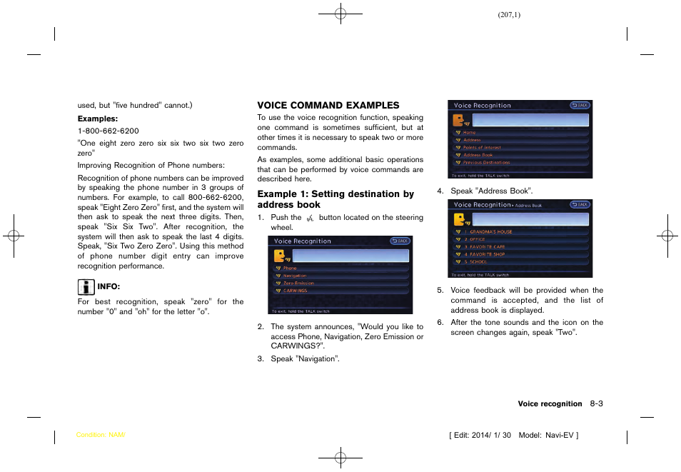 Voice command examples -3 | NISSAN 2015 LEAF - Navigation System Owner's Manual User Manual | Page 209 / 279