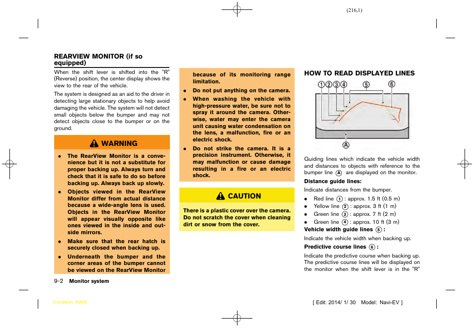Rearview monitor (if so equipped), How to read displayed lines -2 | NISSAN 2015 LEAF - Navigation System Owner's Manual User Manual | Page 218 / 279