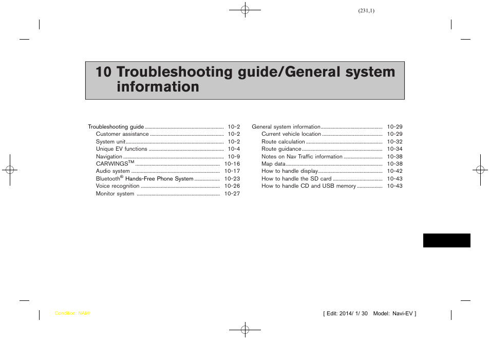 Troubleshooting guide/general system information | NISSAN 2015 LEAF - Navigation System Owner's Manual User Manual | Page 231 / 279