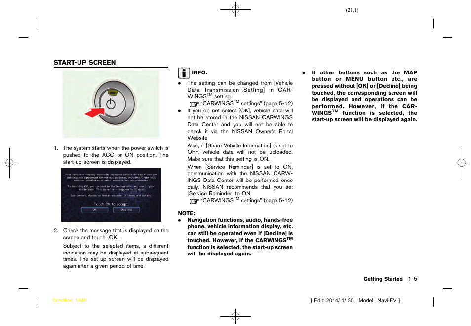 Start-up screen -5 | NISSAN 2015 LEAF - Navigation System Owner's Manual User Manual | Page 25 / 279