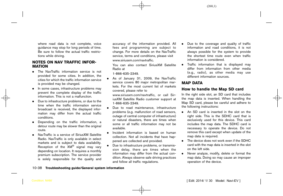 Notes on nav traffic information -38 map data -38 | NISSAN 2015 LEAF - Navigation System Owner's Manual User Manual | Page 268 / 279