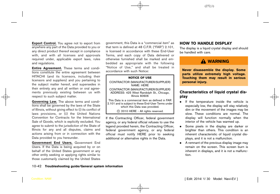 How to handle display -42 | NISSAN 2015 LEAF - Navigation System Owner's Manual User Manual | Page 272 / 279