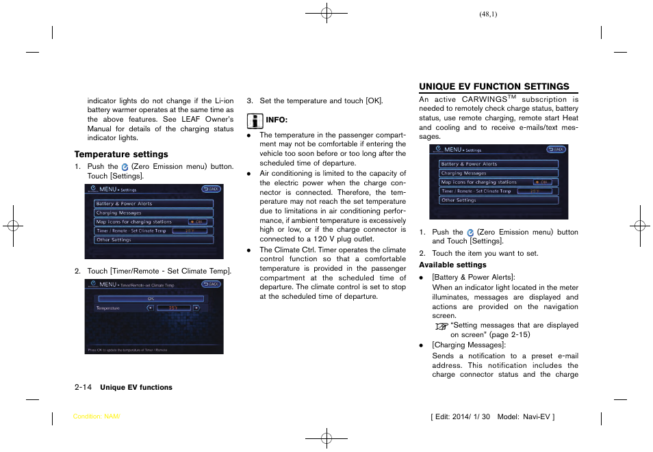 Unique ev function settings -14 | NISSAN 2015 LEAF - Navigation System Owner's Manual User Manual | Page 52 / 279