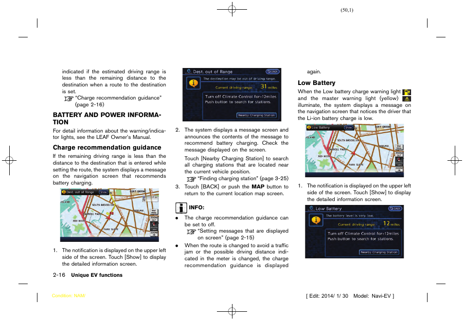 Battery and power information -16 | NISSAN 2015 LEAF - Navigation System Owner's Manual User Manual | Page 54 / 279
