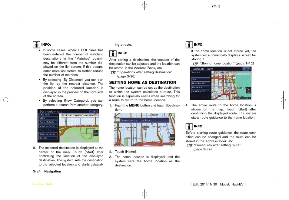Setting home as destination -24 | NISSAN 2015 LEAF - Navigation System Owner's Manual User Manual | Page 80 / 279