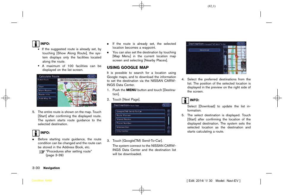 Using google map -30 | NISSAN 2015 LEAF - Navigation System Owner's Manual User Manual | Page 86 / 279