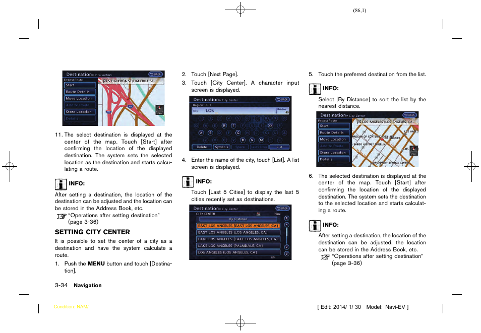 Setting city center -34 | NISSAN 2015 LEAF - Navigation System Owner's Manual User Manual | Page 90 / 279