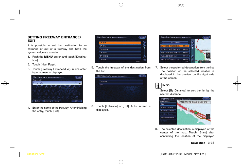 Setting freeway entrance/exit -35 | NISSAN 2015 LEAF - Navigation System Owner's Manual User Manual | Page 91 / 279