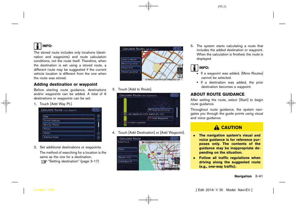 About route guidance -41 | NISSAN 2015 LEAF - Navigation System Owner's Manual User Manual | Page 97 / 279