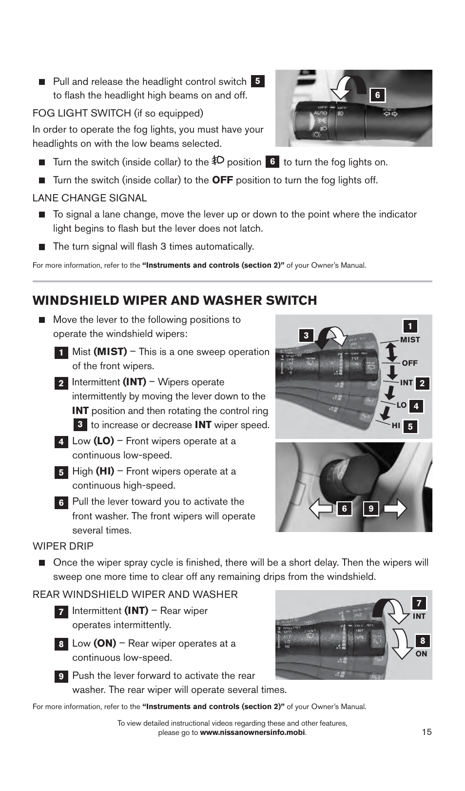 Windshield wiper and washer switch | NISSAN 2015 LEAF - Quick Reference Guide User Manual | Page 18 / 28