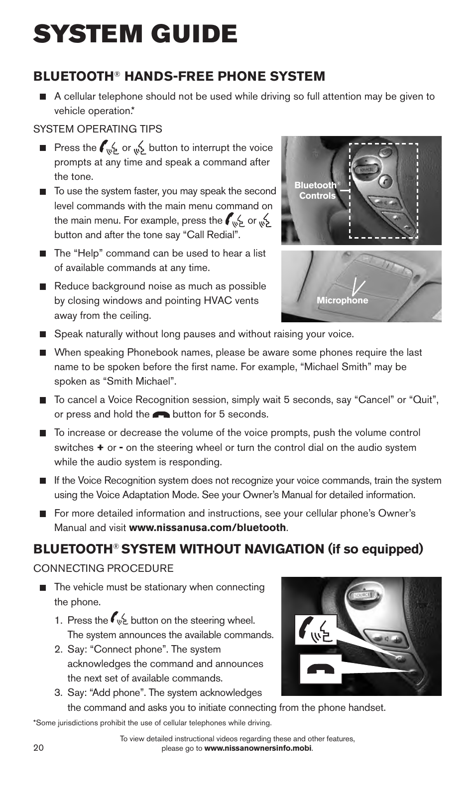 System guide, Bluetooth, Hands-free phone system | System without navigation (if so equipped) | NISSAN 2015 LEAF - Quick Reference Guide User Manual | Page 23 / 28