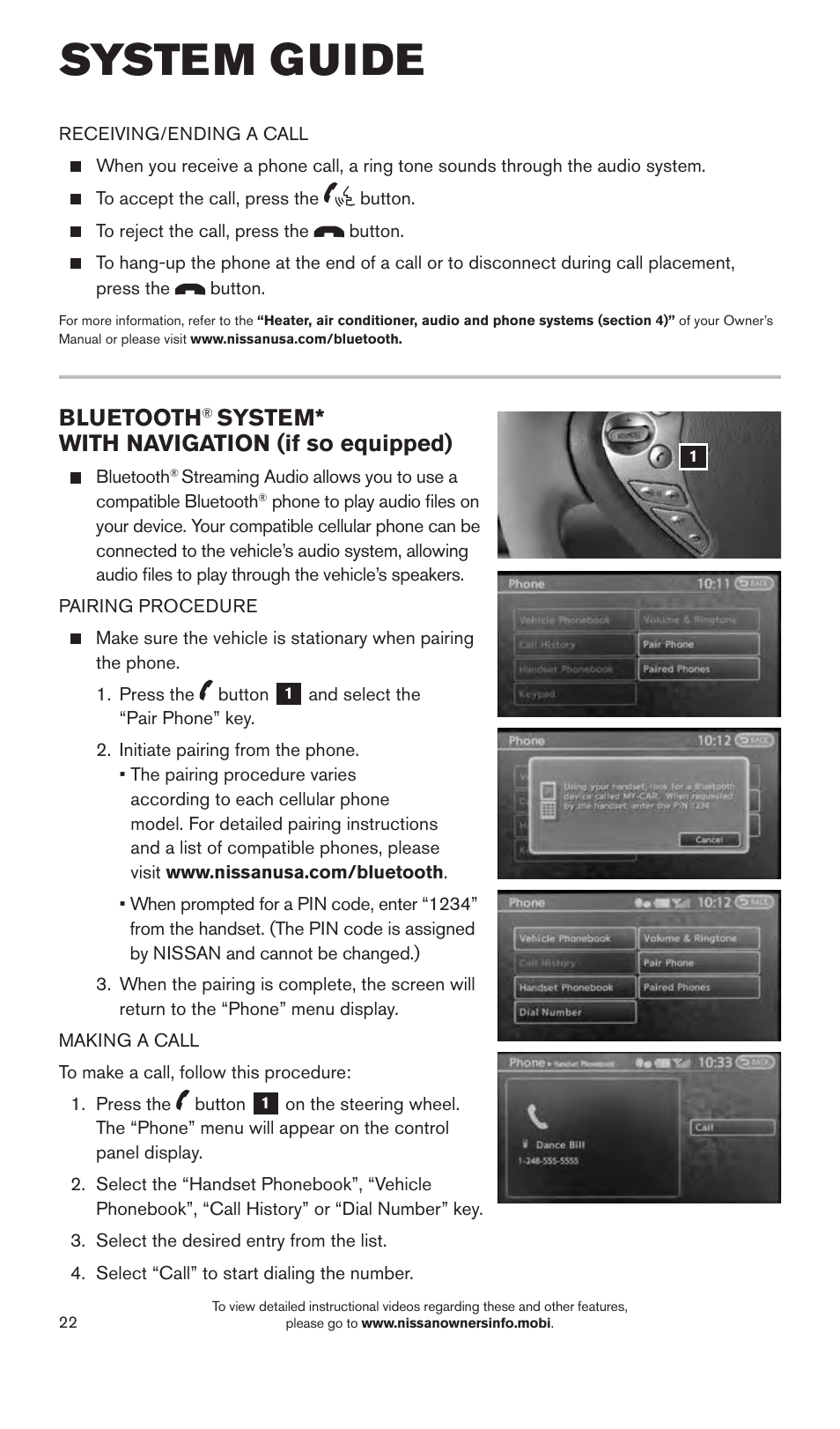 System guide, Bluetooth, System* with navigation (if so equipped) | NISSAN 2015 LEAF - Quick Reference Guide User Manual | Page 25 / 28