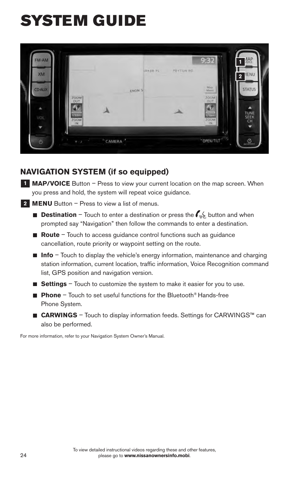 System guide, Navigation system (if so equipped) | NISSAN 2015 LEAF - Quick Reference Guide User Manual | Page 27 / 28