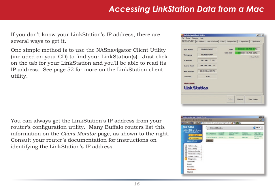 Accessing linkstation data from a mac | Buffalo Technology LinkStation Pro Shared Network Storage User Manual | Page 16 / 59