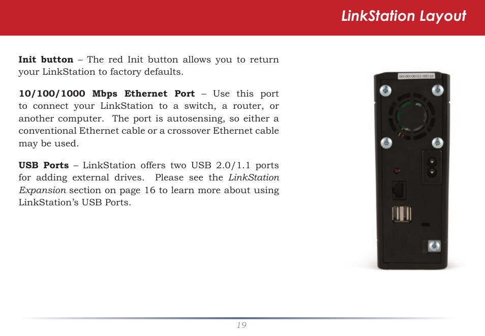 Linkstation layout | Buffalo Technology LinkStation Pro Shared Network Storage User Manual | Page 19 / 59