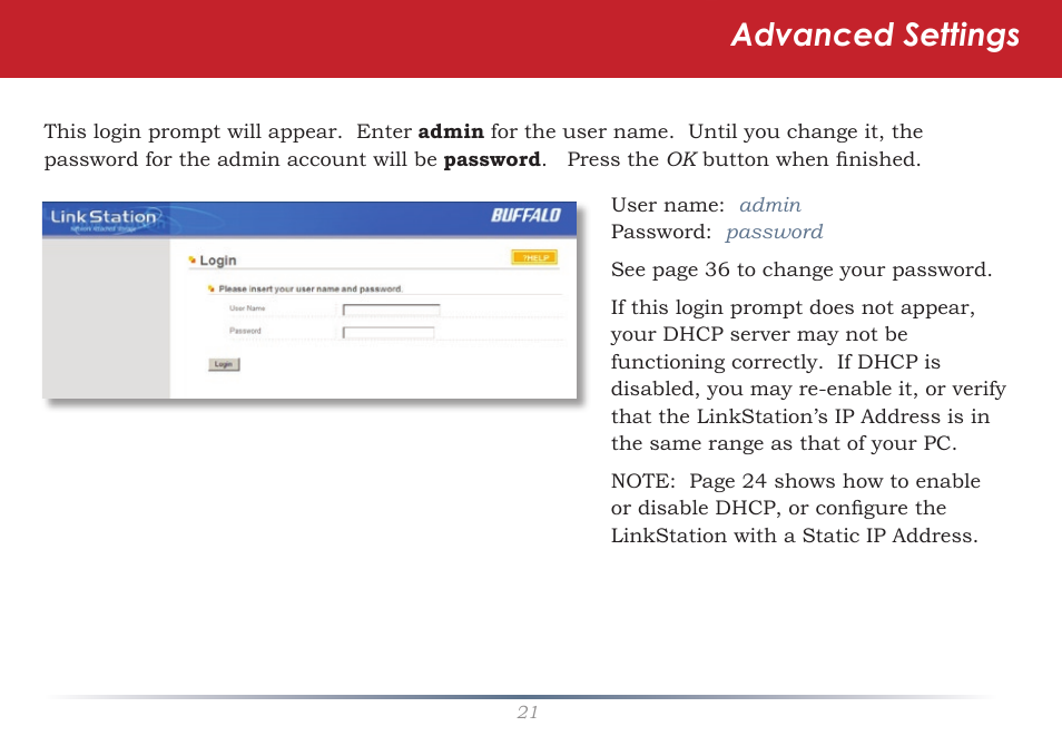 Advanced settings | Buffalo Technology LinkStation Pro Shared Network Storage User Manual | Page 21 / 59