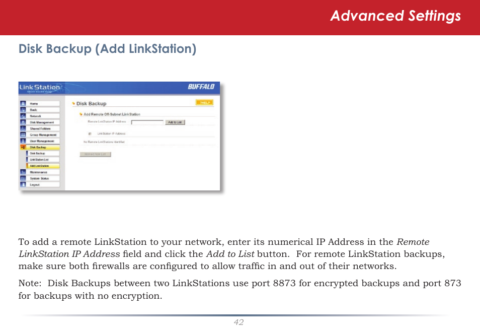 Advanced settings | Buffalo Technology LinkStation Pro Shared Network Storage User Manual | Page 42 / 59