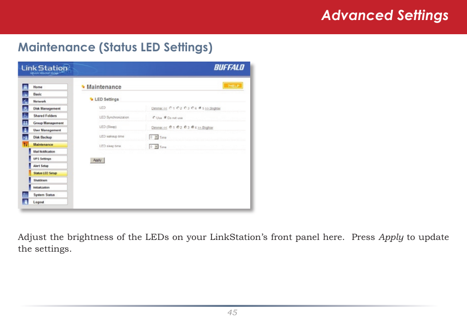 Advanced settings | Buffalo Technology LinkStation Pro Shared Network Storage User Manual | Page 45 / 59