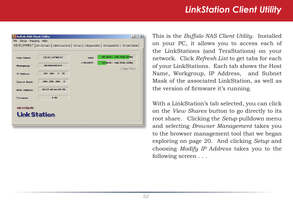 Linkstation client utility | Buffalo Technology LinkStation Pro Shared Network Storage User Manual | Page 52 / 59