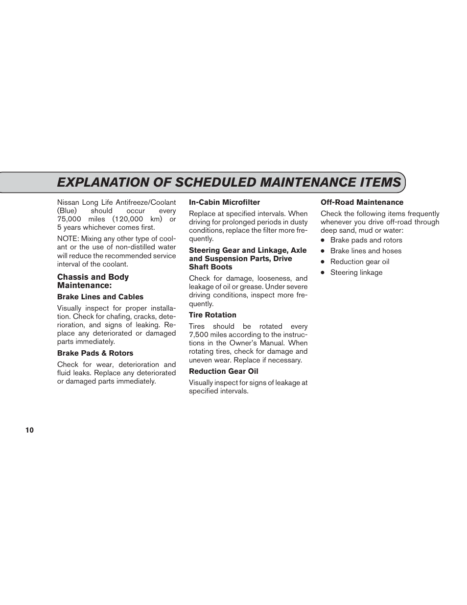 Explanation of scheduled maintenance items | NISSAN 2015 LEAF - Service & Maintenance Guide User Manual | Page 12 / 42