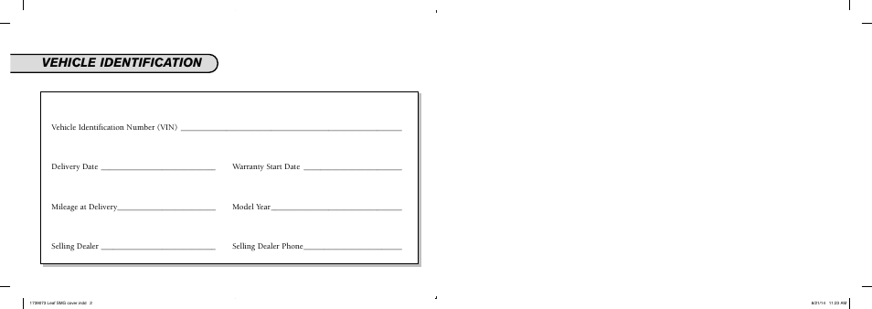 Vehicle identification | NISSAN 2015 LEAF - Service & Maintenance Guide User Manual | Page 2 / 42