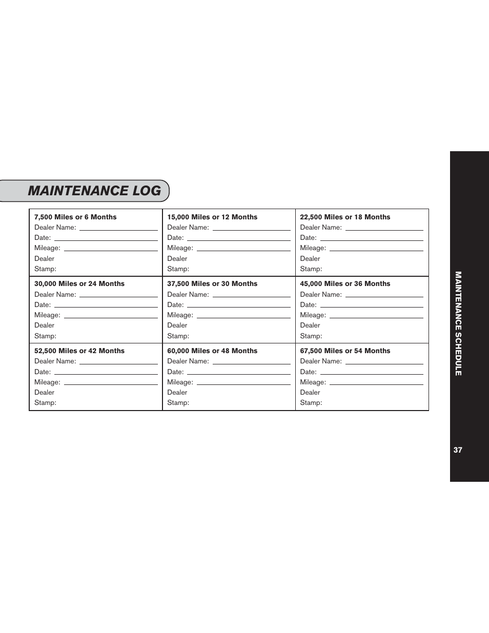 Maintenance log | NISSAN 2015 LEAF - Service & Maintenance Guide User Manual | Page 39 / 42