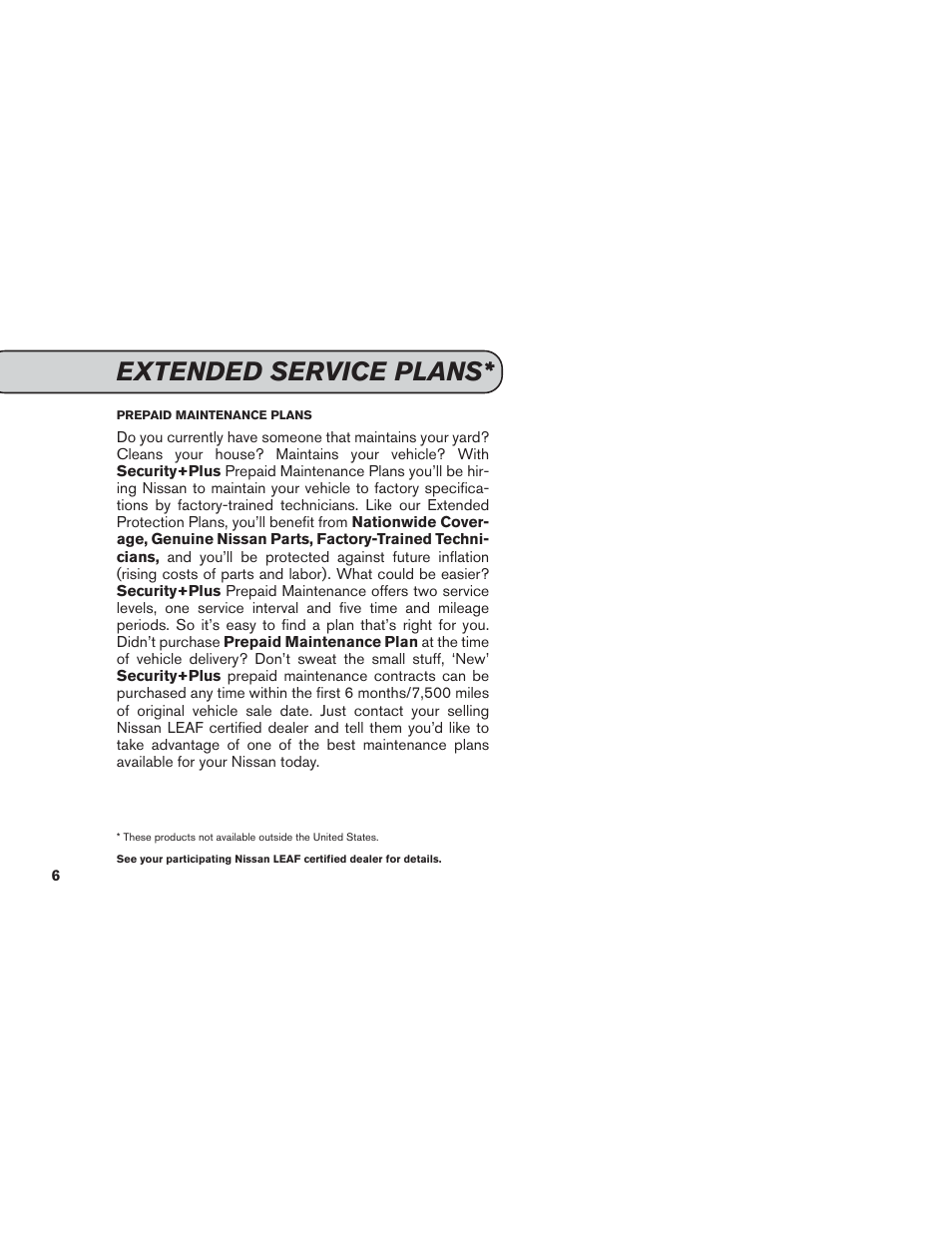 Extended service plans | NISSAN 2015 LEAF - Service & Maintenance Guide User Manual | Page 8 / 42