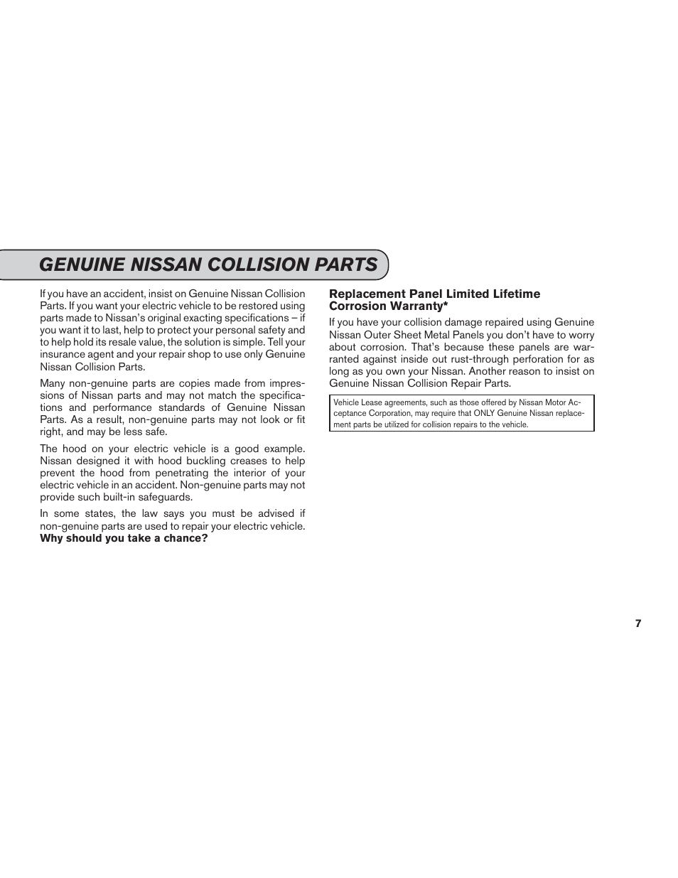 Genuine nissan collision parts | NISSAN 2015 LEAF - Service & Maintenance Guide User Manual | Page 9 / 42