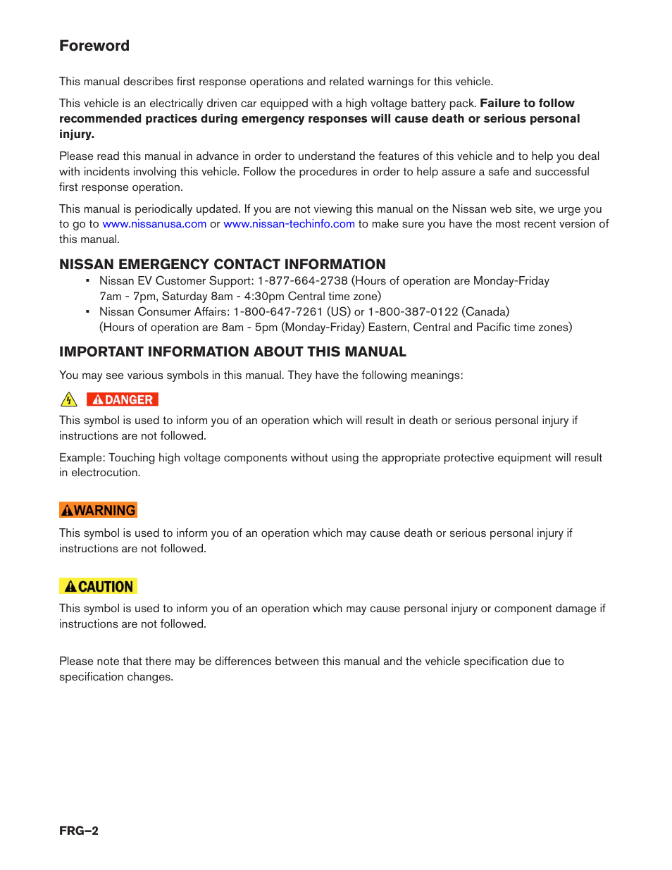 Foreword | NISSAN 2015 LEAF - First Responder's Guide User Manual | Page 2 / 40