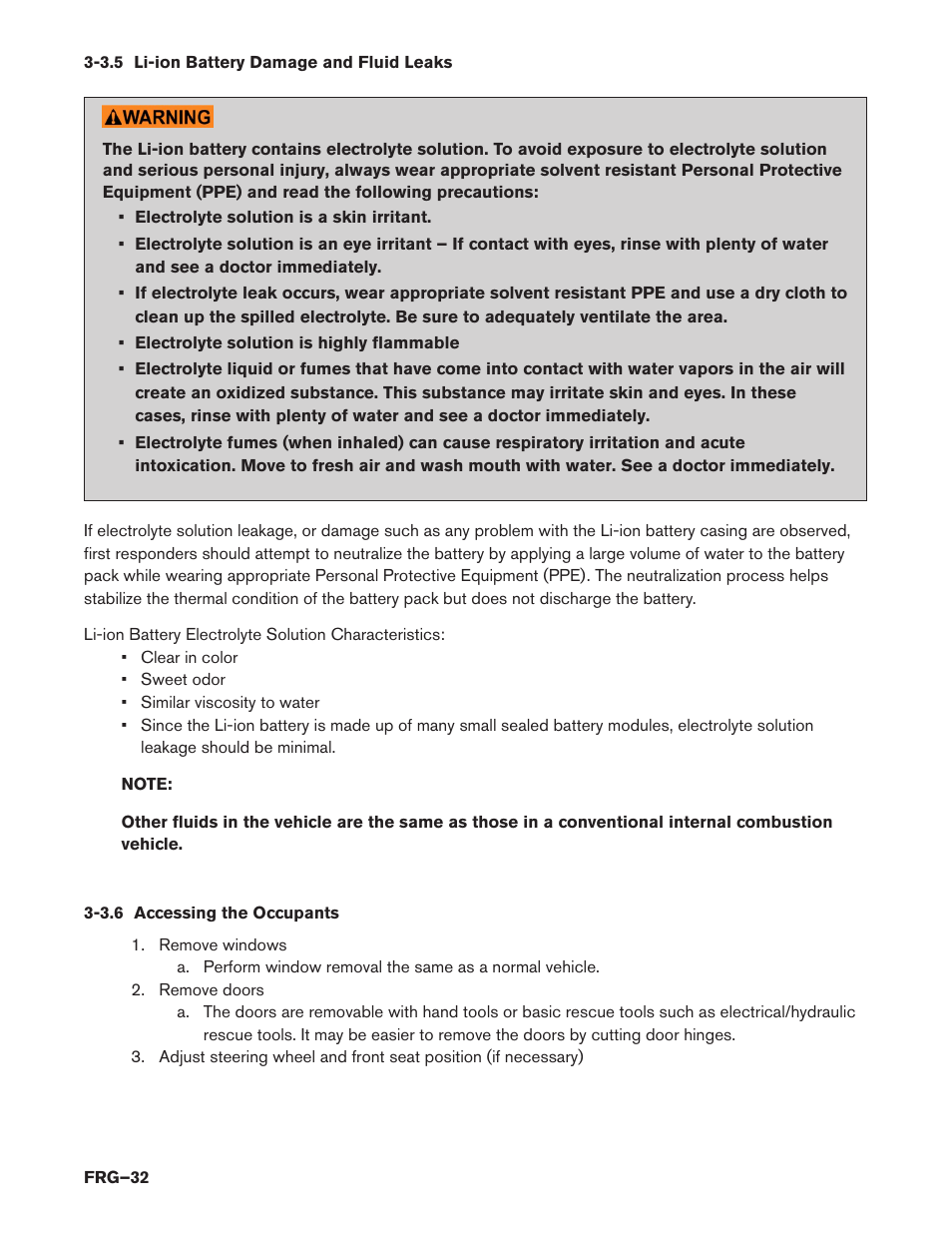 3.5 li-ion battery damage and fluid leaks, 3.6 accessing the occupants | NISSAN 2015 LEAF - First Responder's Guide User Manual | Page 32 / 40