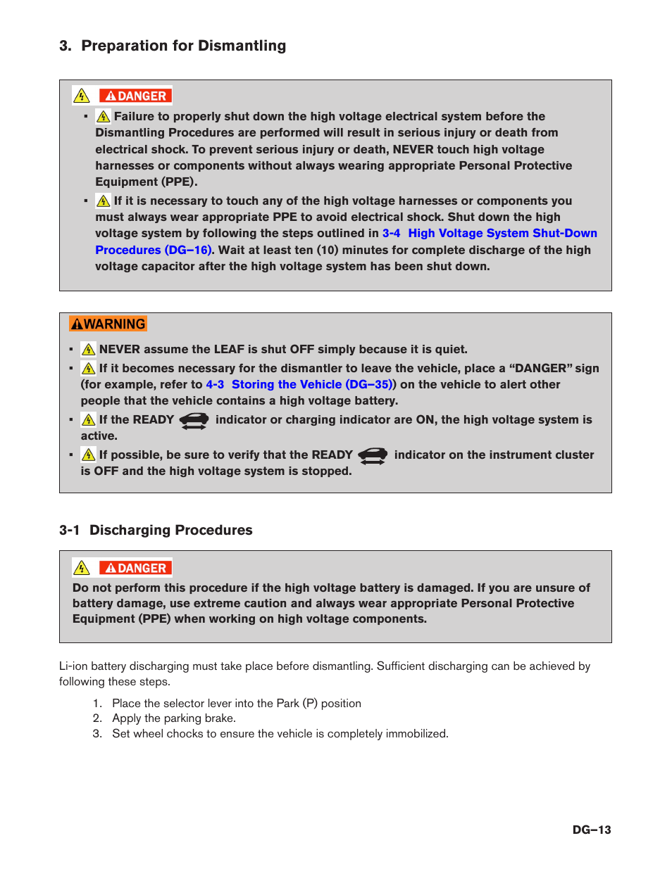 Preparation for dismantling, 1 discharging procedures | NISSAN 2015 LEAF - Dismantling Guide User Manual | Page 13 / 45