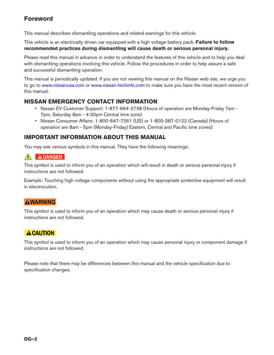 Foreword | NISSAN 2015 LEAF - Dismantling Guide User Manual | Page 2 / 45