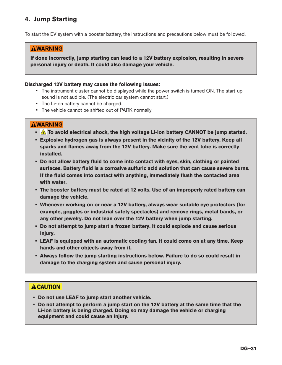 Jump starting | NISSAN 2015 LEAF - Dismantling Guide User Manual | Page 31 / 45